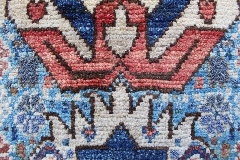 Vintage Hand Made Traditional Rug Oriental Wool Blue Small Rug 63x40cm gallery