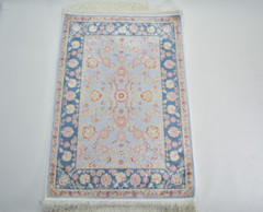 Oriental Blue Bamboo Silk Rug, 1.6×2.3ft, Small Blue Silk Rug With Antique Look,
