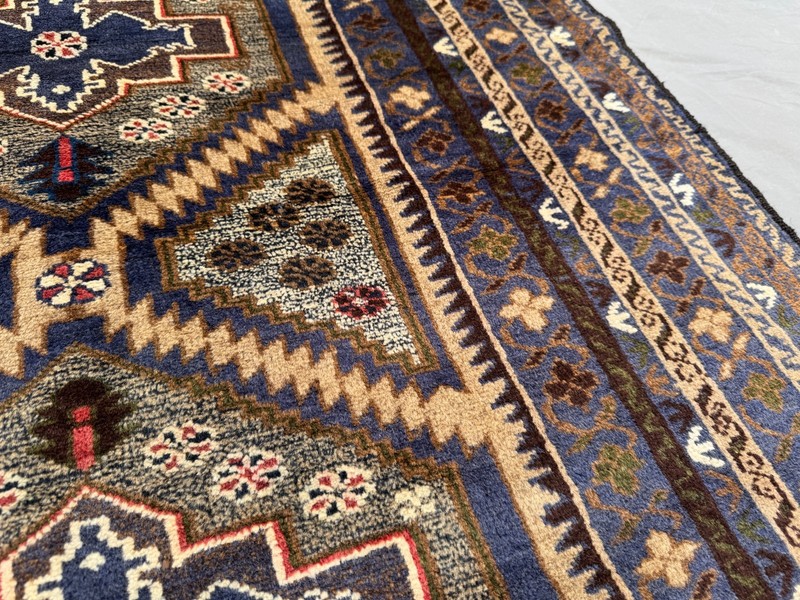 4x7 Vintage Afghan Hand-Knotted Wool Rug Blue Tribal Geometric Soft Area Rug gallery