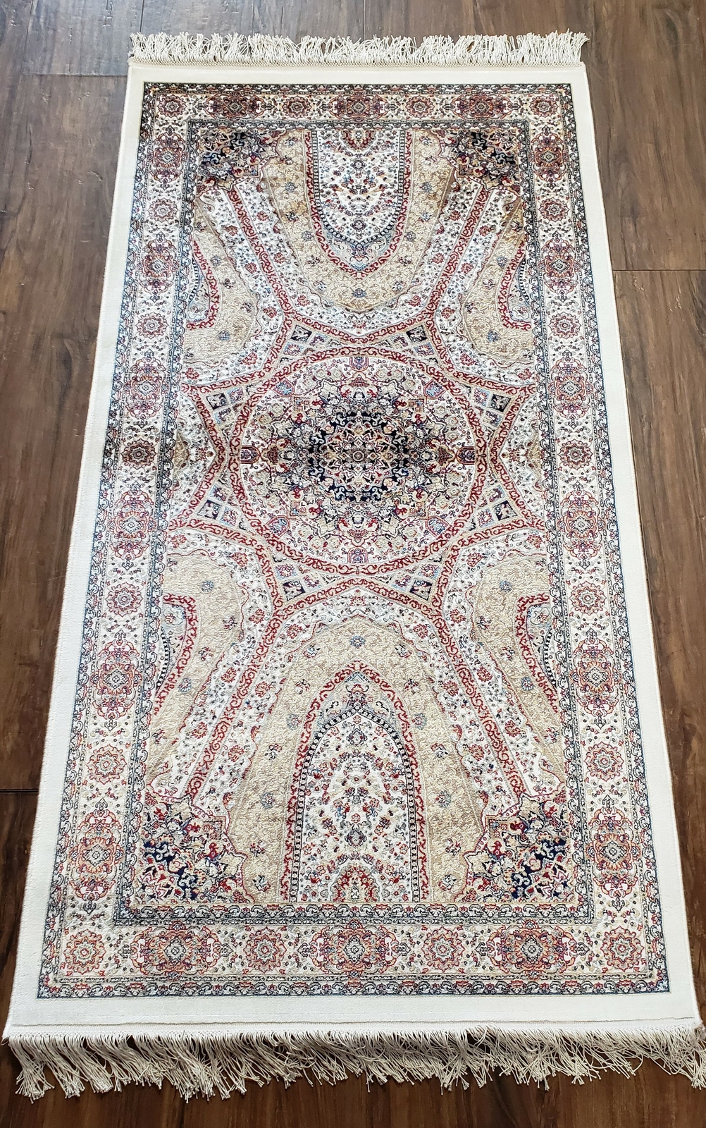 Beige & Cream Small Turkish Silk Rug 3x5 Bamboo Silk High Quality 2' 8" x 4' 11" gallery