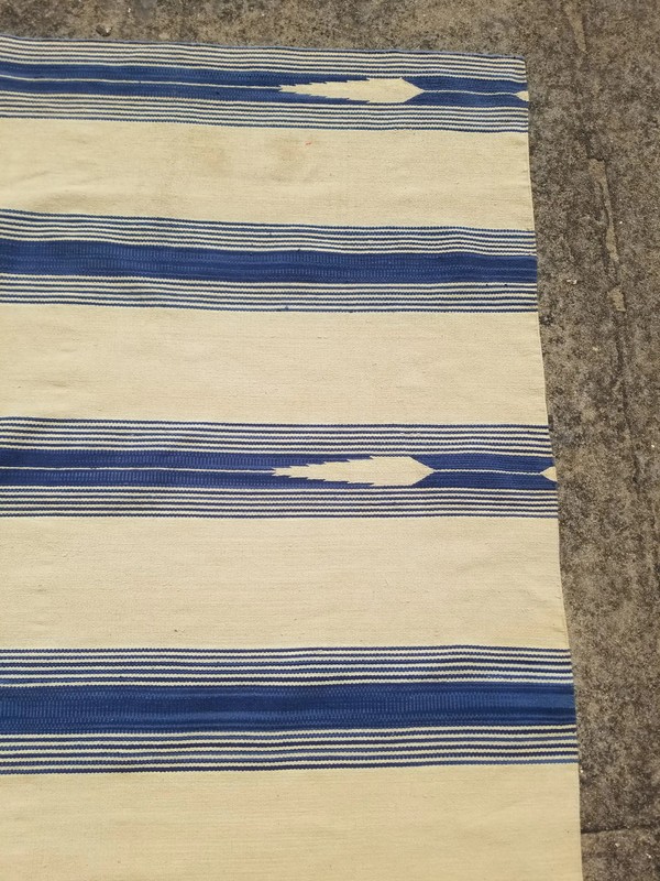 Vintage Traditional Handmade Blue & White Striped Dhurrie Wool Kilim 10.2x6.4ft gallery