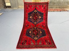Vintage Afghan Hand-Knotted Soft Wool Rug – Intricate Geometric Area Kitchen Rug
