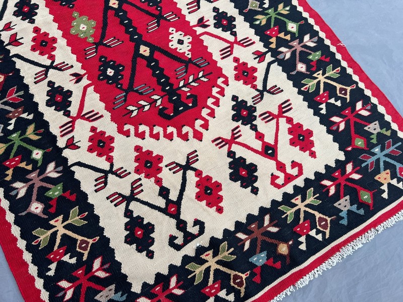 2'11x5'2 ft Vintage Handmade Afghan Geometric Kilim, Red & Black Design Rug gallery