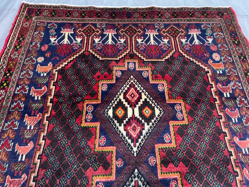 4x5'9 Vintage Turkish Caucasian Tribal Geometric Medallion Red Wool Area Rug gallery