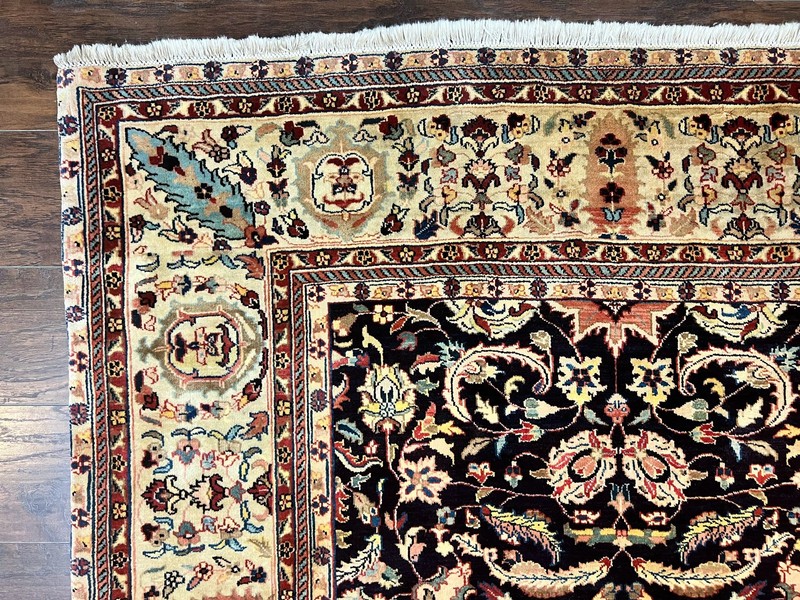Indian Rug 5x15 Wide Runner Wool Handmade Vintage Oriental Carpet Black Cream gallery