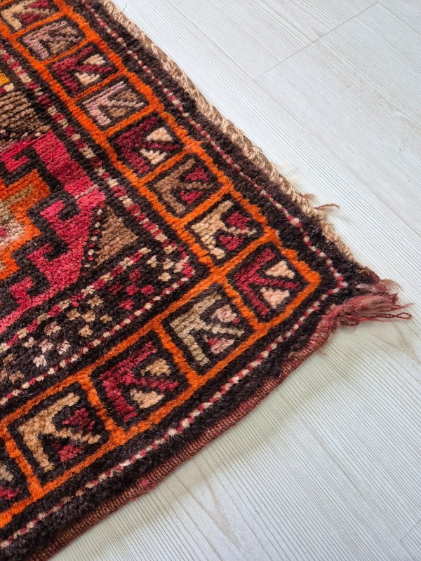 Antique Kars Yastik Wool Rug Fragment 22"x35", 80yo Handwoven Tribal Weaving gallery