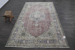 Oushak Turkish Vintage Rug 5×9 Kilim Rug Anatolian Handmade Boho Decor BURGUNDY