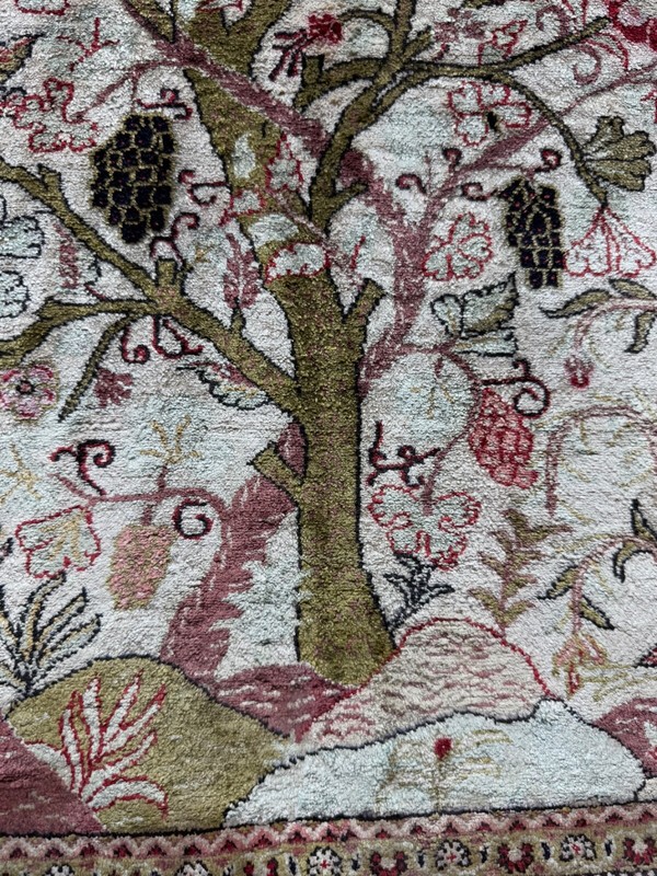 Vintage Beautiful Hand Knotted Oriental Full Silk Quum Rug Wall Hanging 80x58 Cm gallery