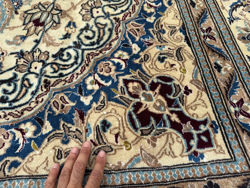 ANTIQUE IVORY ORIENTAL RUG 7x12 HANDKNOTTED vintage blue fine big real handmade gallery