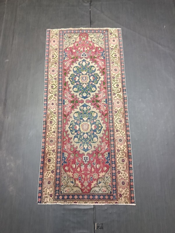 Red Antique Handmade Medallion Runner, 2.7x5.8ft, Vintage Oriental Entryway Rug, gallery
