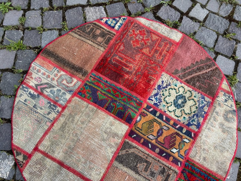 Patchwork rug, Turkish rug, Vintage rug, Handmade rug, Wool rug 3,2 x 3,2 ft gallery