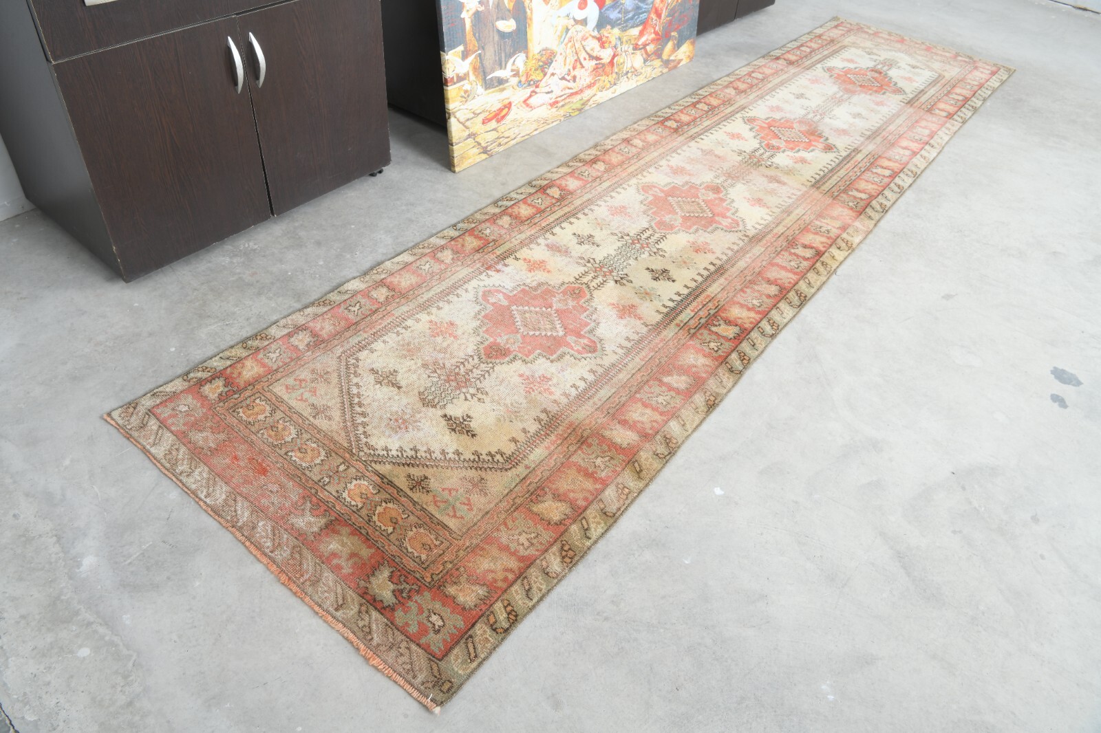 Oushak Runner Rugs Turkish Hand-Knotted Hallway Carpet Vintage Rug 3x11 ft 1174 gallery