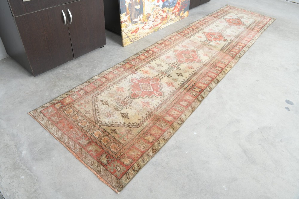Oushak Runner Rugs Turkish Hand-Knotted Hallway Carpet Vintage Rug 3x11 ft 1174