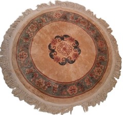 Vintage Ch’ing Dynasty Round Wool Rug Hand Knotted Hand Carved Asian