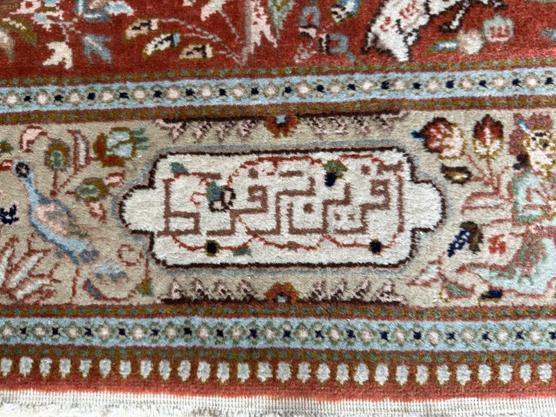 Vintage 1970s Per-sian Ta–briz Hunting Scene Rug 6.5' x 4.5' Hand Knotted Wool gallery