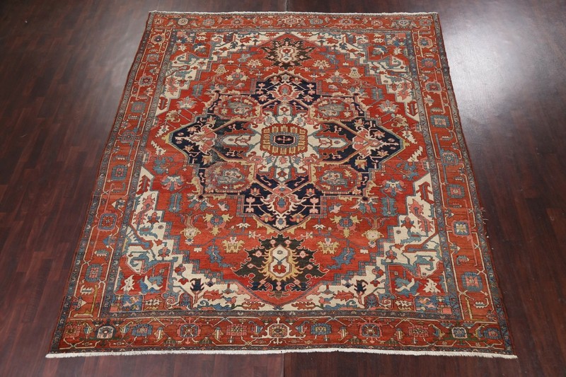 Antique Vegetable Dye Heriz Serapi Large Area Rug Hand-knotted Oriental 10'x11' gallery