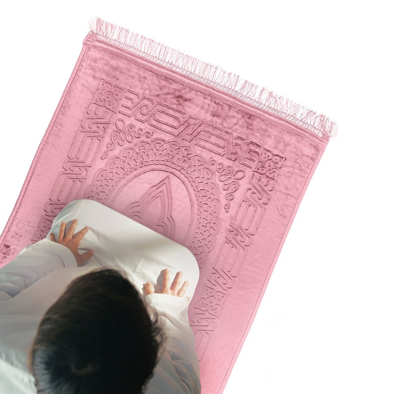 Two Islamic Prayer Rug Oversized Soft Thick Plush Musalla Mat Pink سجادة صلاة gallery