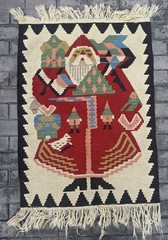 VTG Oriental Turkish Kilim Hand Woven Rug Santa Claus Design 46 X 34 Inch