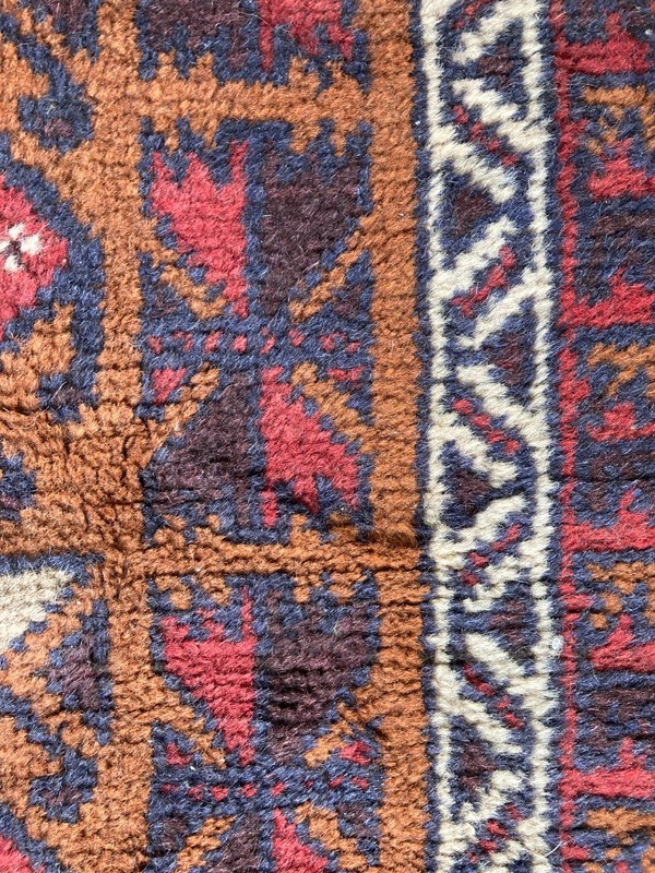 Vintage Traditional Handmade Geometric Motif Oriental Wool Floor Rug 147x92 cm gallery