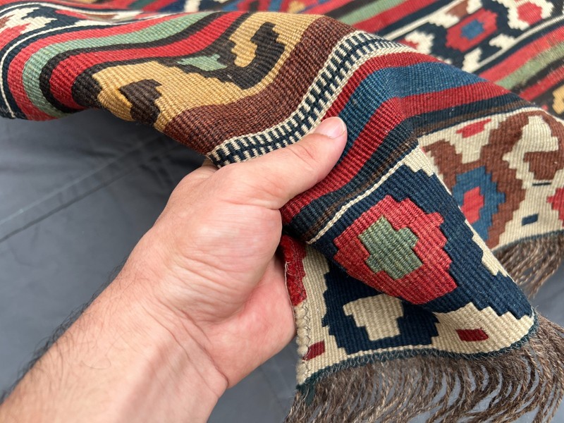 Multicolor Tribal Distressed Low Pile Kilim Rug 3x5 ft Anatolian Flatweave rug gallery