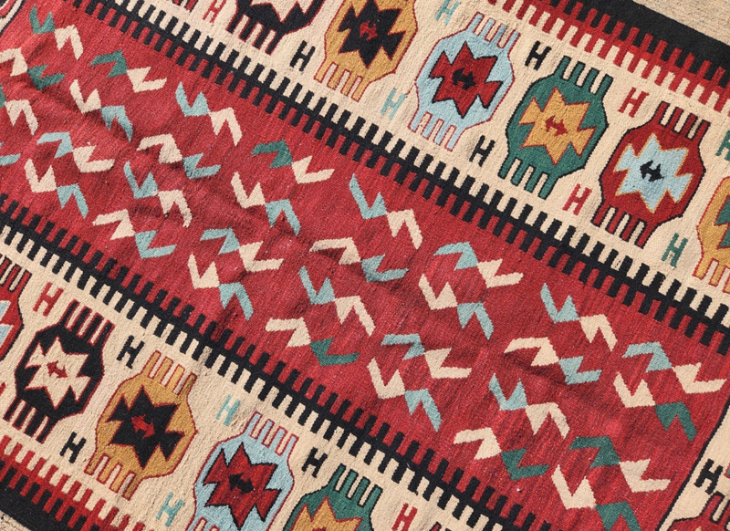 46"x71"CAUCASIAN KAZAK TRIBAL KELIM RUG REVERSIBLE HAND-KNOTTED VINTAGE WOOL gallery