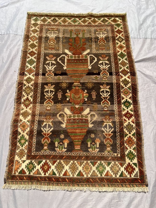 Faded Terracotta Antique Afghan Rug 3x5 ft Hand Knotted Turkmen Pictorial Carpet gallery