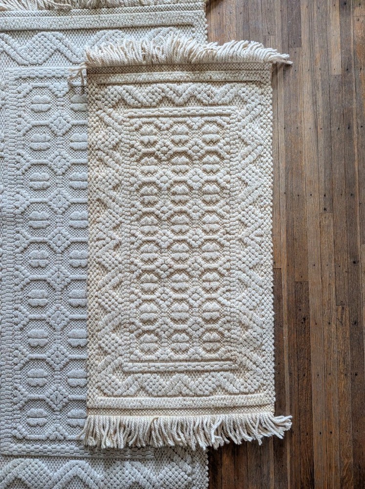 Vintage Spanish Wool Rug Set (27x54 & 19x36) - Cream Popcorn Weave