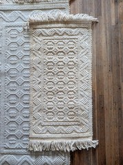 Vintage Spanish Wool Rug Set (27×54 & 19×36) – Cream Popcorn Weave