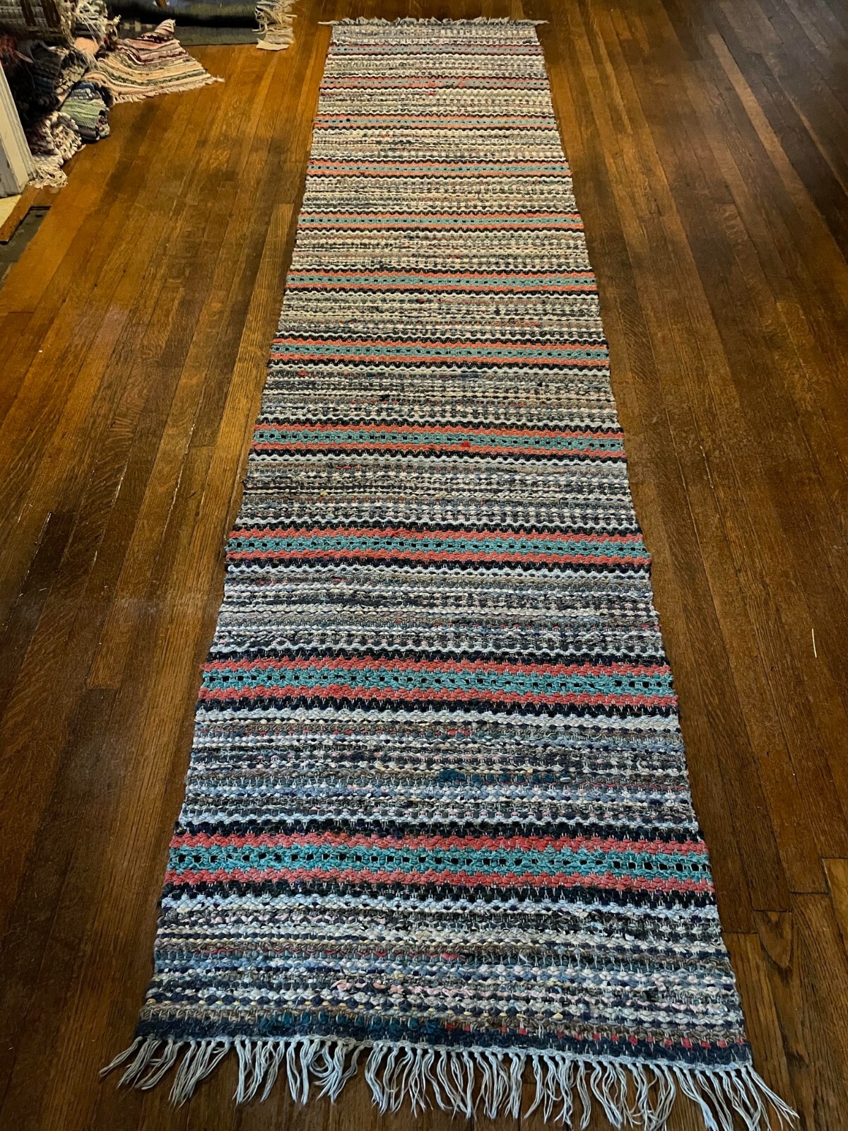 Special Antique Swedish Hand Made Rag Rug (27 x 124 inches) VERY LONG gallery