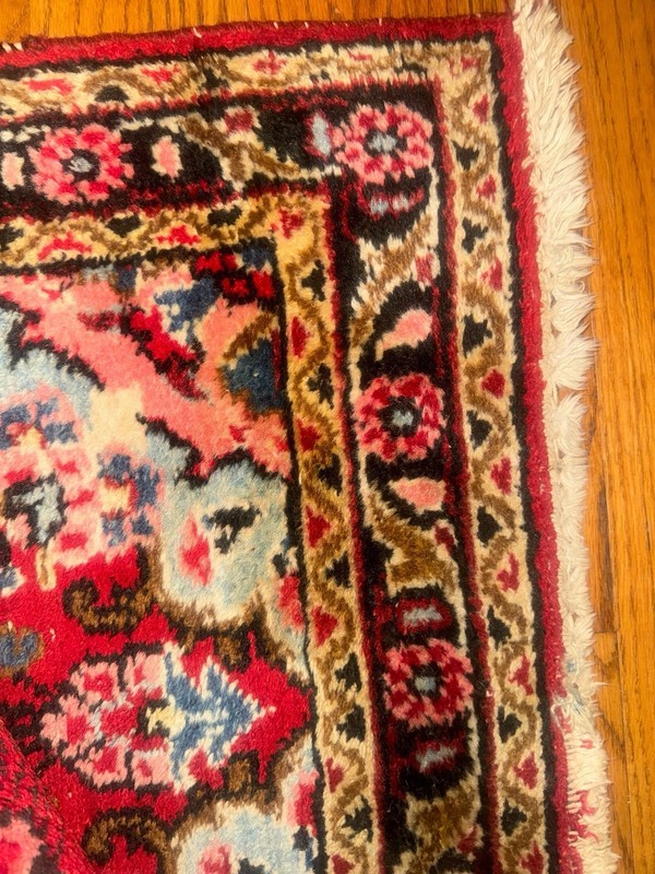 Vintage Handmade Hand-Knotted Wool Runner Rug Red Floral 2’3½” × 8’4” gallery