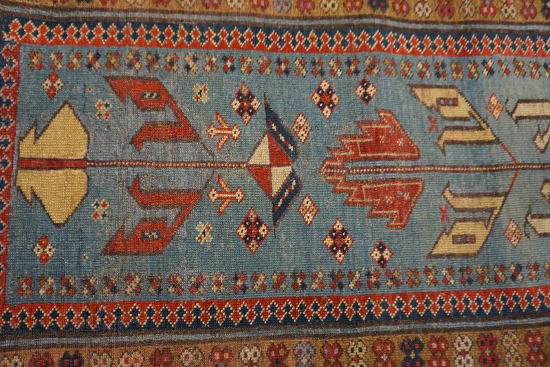 3'x9' Antique Mid 19th Century Light Blue Caucasian Shirvan Hallway Runner Rug gallery