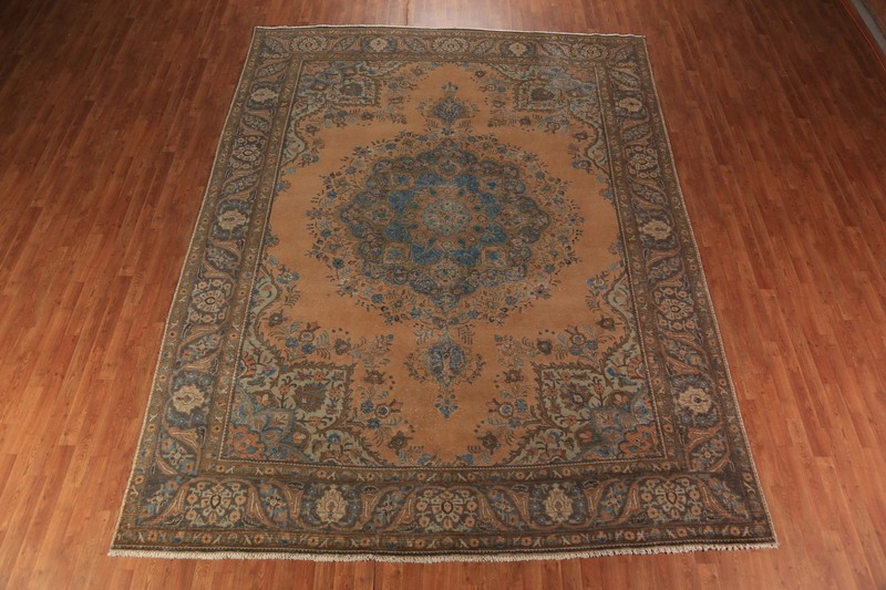 Semi-Antique Medallion Handmade Orange Wool Tebriz Room Size Rug 10x13 Carpet gallery