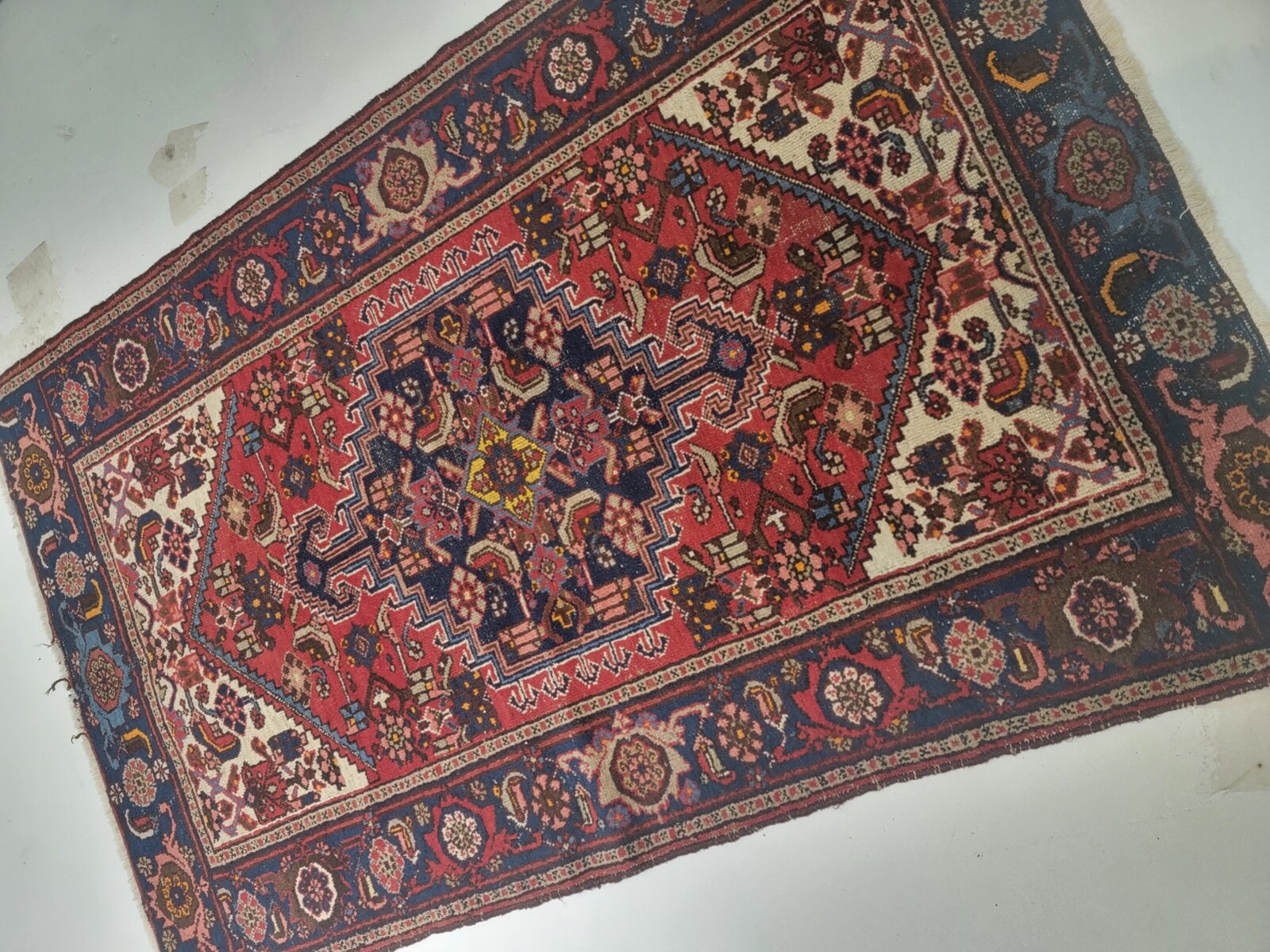 Antique Oriental Hand-Knotted Wool Area Rug Red/Blue/Beige 4'4" x 6'6" gallery