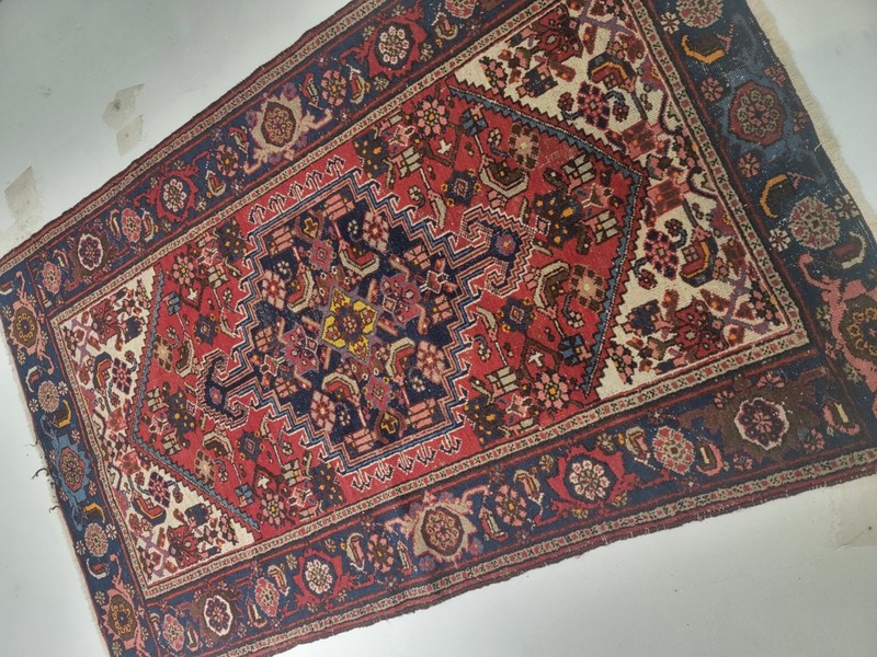 Antique Oriental Hand-Knotted Wool Area Rug Red/Blue/Beige 4'4" x 6'6" gallery