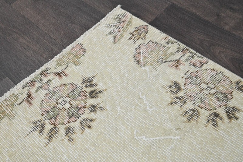Vintage Turkish Runner Rug 2x7ft BEIGE Handmade Anatolian Oushak Hallway Wool gallery