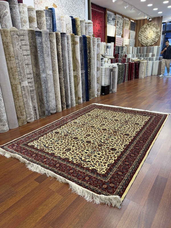 Turkish Silk Rug 7x10 Ivory Red Oriental Area Rug Floral Luxury Carpet gallery