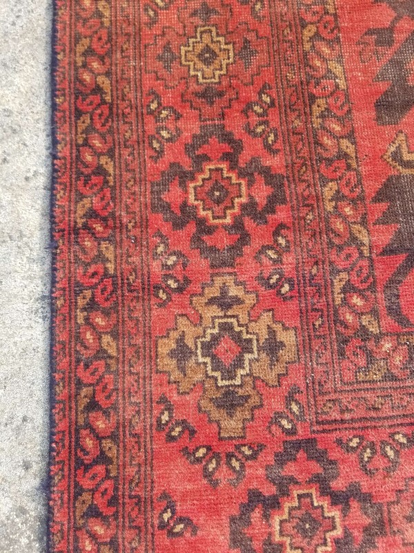 Vintage Distressed Hand Made Traditional Oriental Wool Maroon Rug 194x145cm gallery