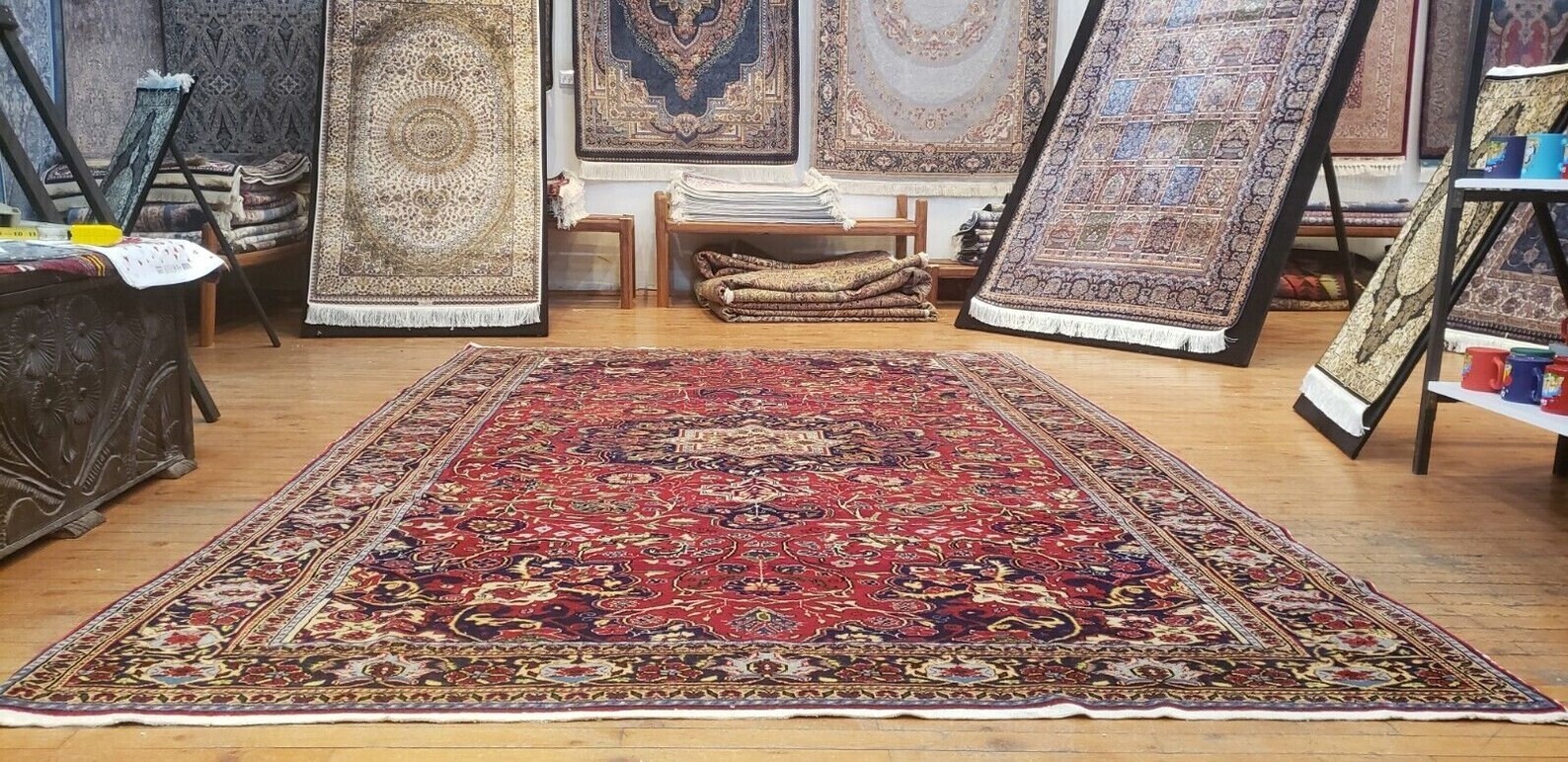Exquisite Antique 1940-1950's Natural Dye Wool Pile High-End Bunyan Rug 7x10ft gallery