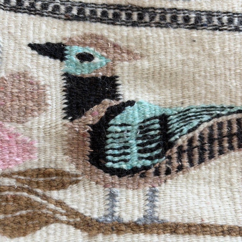 VINTAGE NORTH AMERICAN WOVEN INDIAN RUG WITH BIRD MOTIF APPROX. 28" X 18" gallery