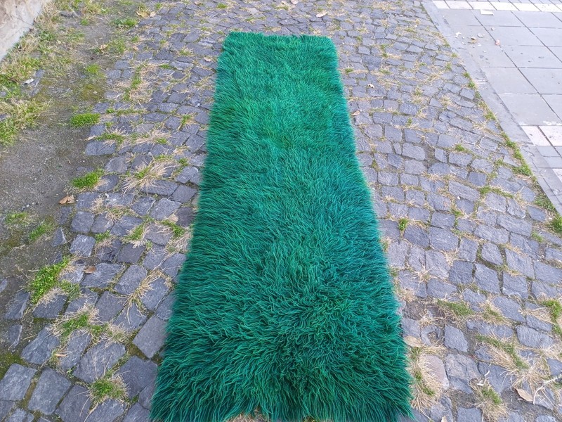 Green Tulu Vintage Runner Rug 75 x 267 cm Shaggy Handmade Rug 2.46 x 8.76 ft gallery
