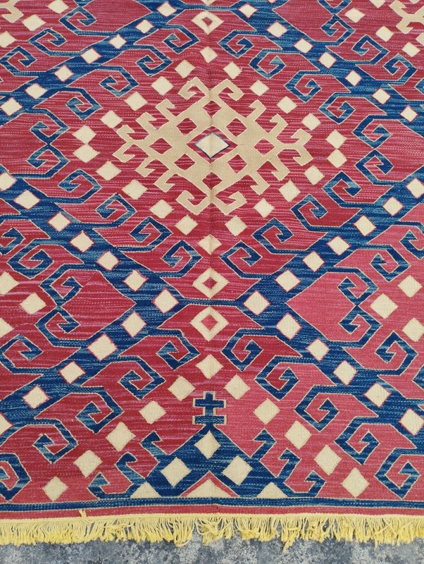Vintage Handmade Turkish Tribal Geometric Wool Kilim Rug 238x156 cm gallery