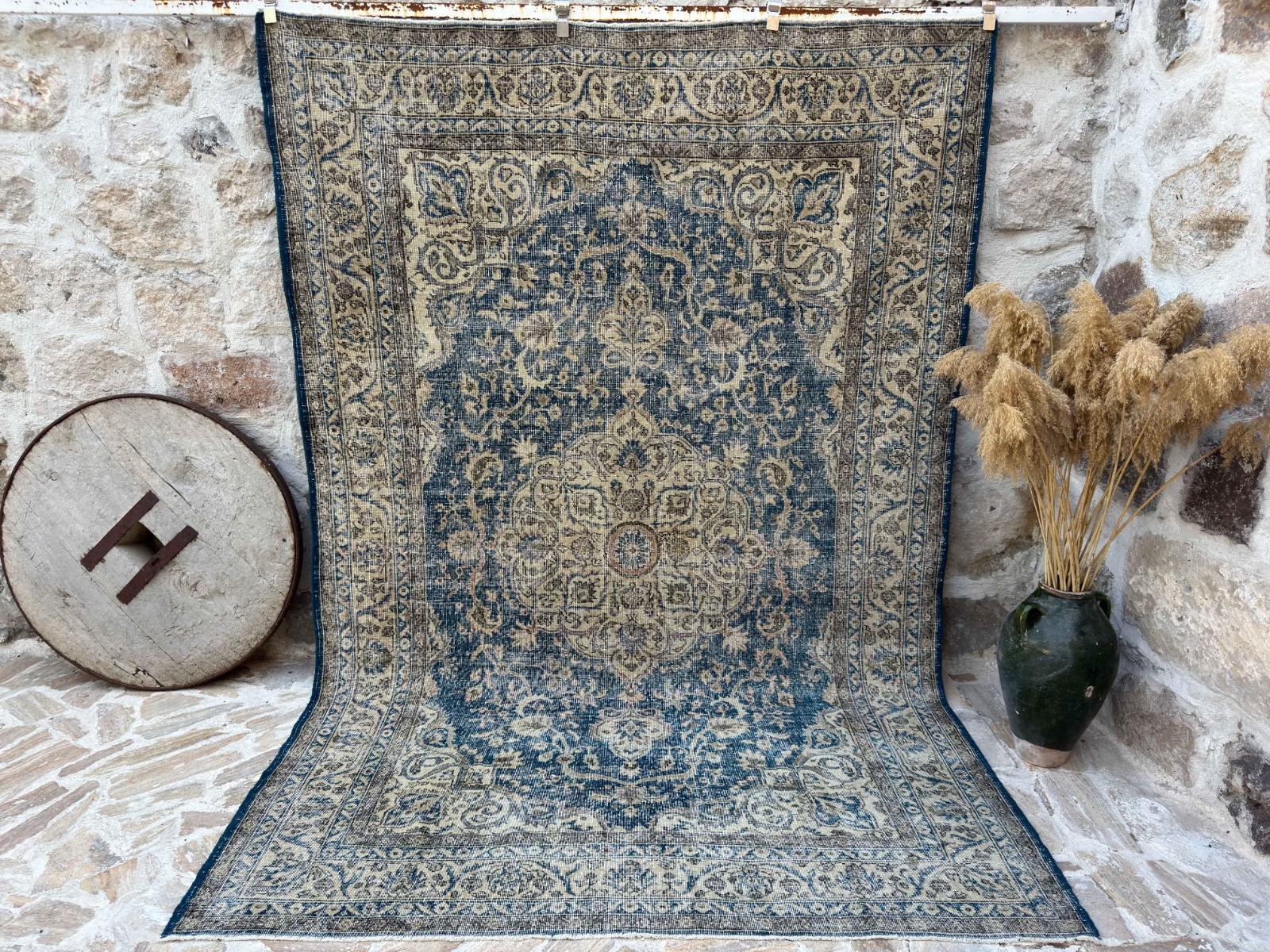 7x10 Blue Medallion Rug – Vintage Turkish Area Carpet Handknotted Wool gallery