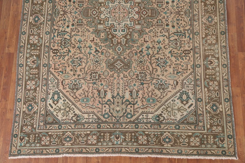 Vintage Geometric Peach Tebriz Area Rug 7x9 Hand-knotted Living Room Carpet gallery