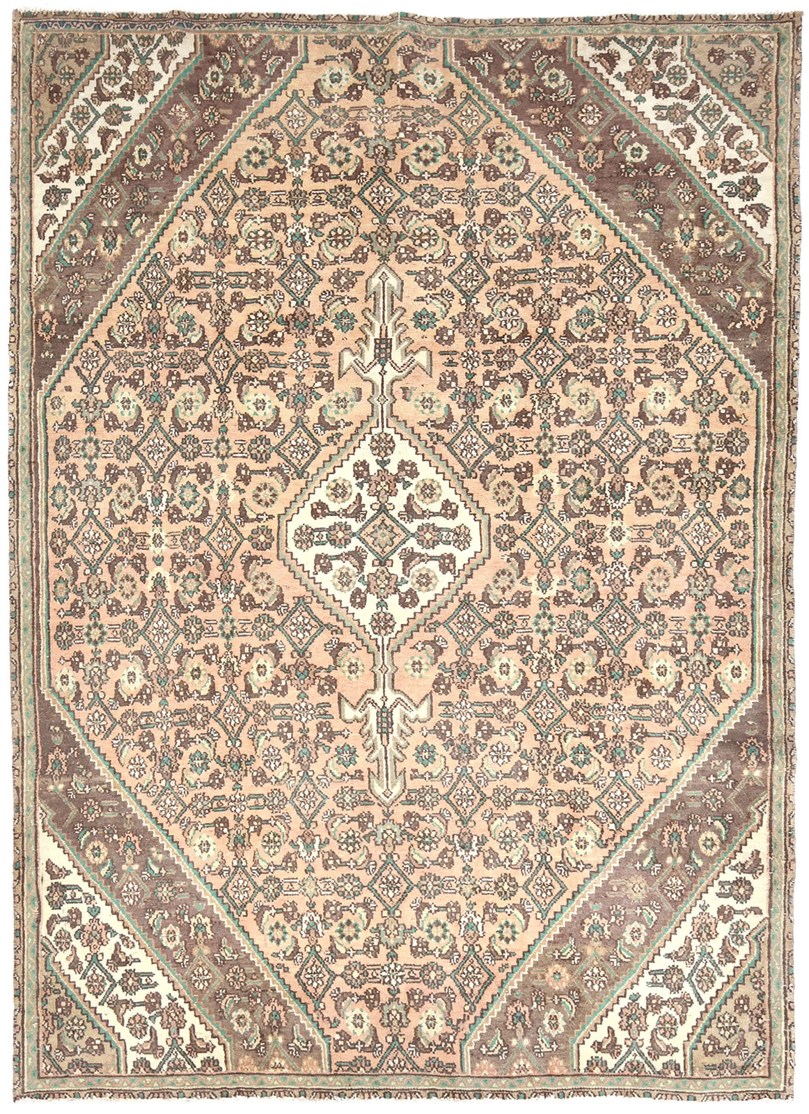 Antique Hand-Knotted Oriental Rug Muted Floral Distressed Vintage Carpet 7X10 ft gallery