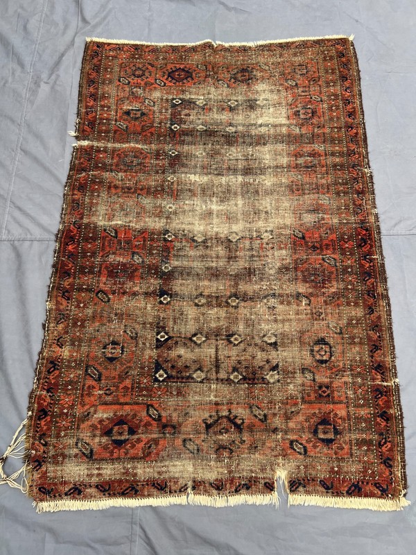 Red Distressed Low Pile Caucasian Rug 4x6 ft Hand Knotted Vintage Boho Carpet gallery