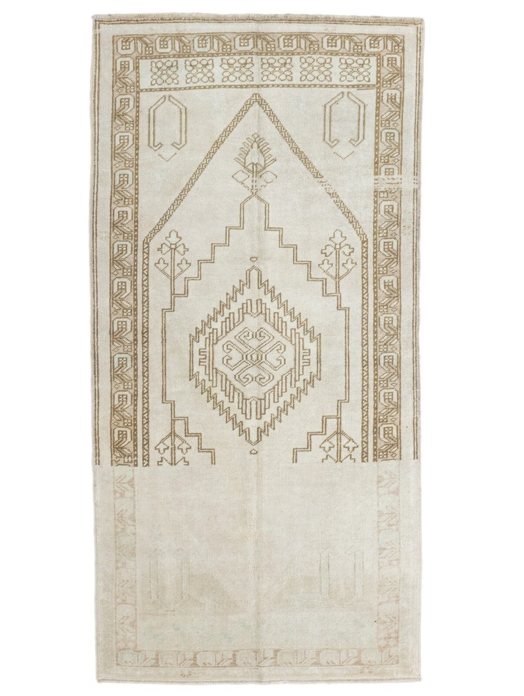 Antique Oushak Turkish Traditional Rug,Muted Neutral Large Runner,3'7''x7'5'' ft