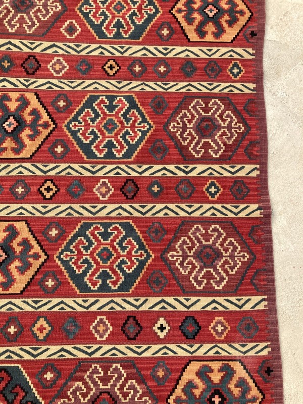 Vintage Traditional Handmade Bukhara Geometric Wool Kilim Floor Rug 400x284 cm gallery