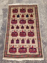 Vintage Traditional Handmade Afghan War Tan Wool Multicolor Kilim Rug 56×33 in