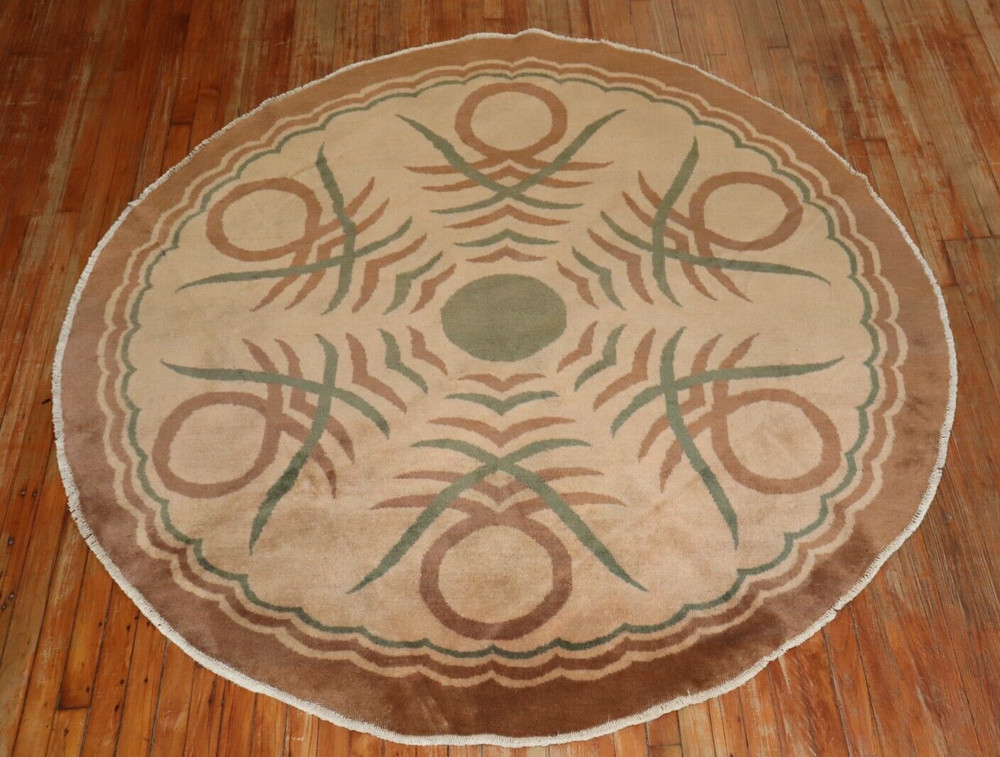 Vintage Turkish Deco Round Rug Size 6'4''