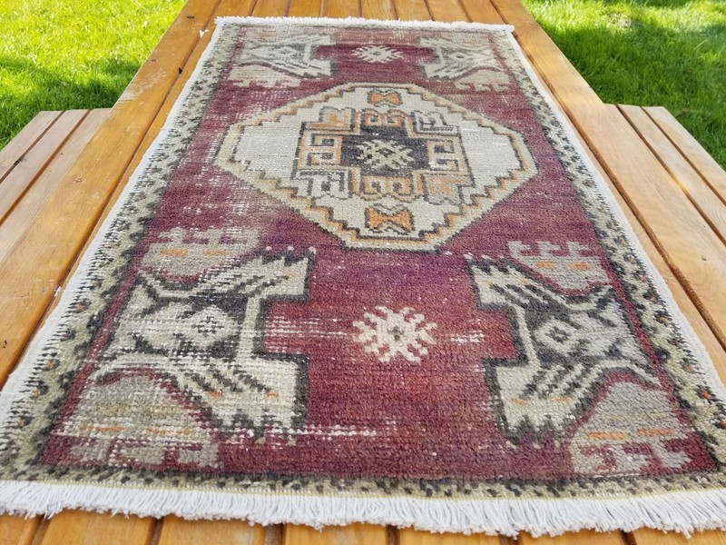 Bohemian Antique 1900-1930's Wool Pile Vegy Dye Tribal Rug 1'7''x2'9'' gallery
